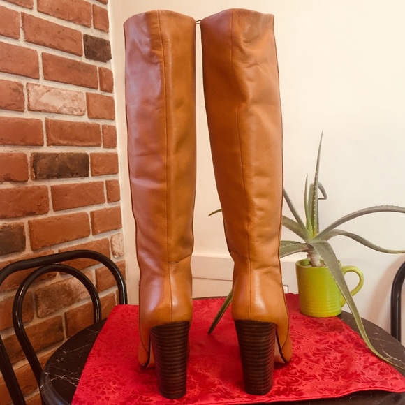 Joe Fresh Tan Brown Leather Stovepipe Heeled Boot - Picture 5 of 8